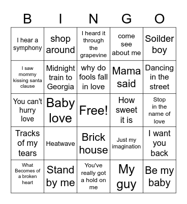Motown bingo Card