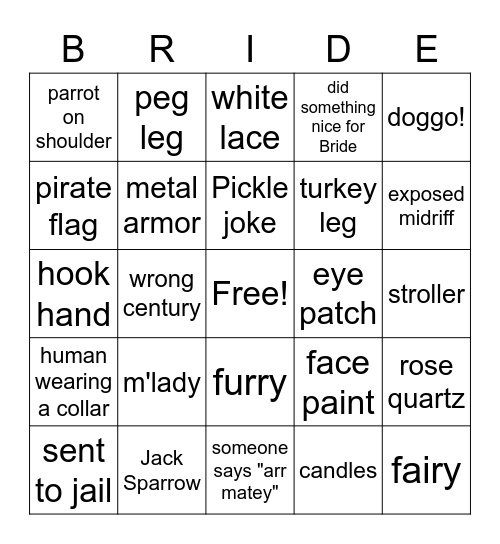 Ren Fest Bingo Card
