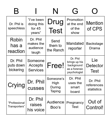 Dr. Phil Marathon Bingo Card