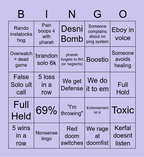 Belladonna BINGO Name Edition Bingo Card