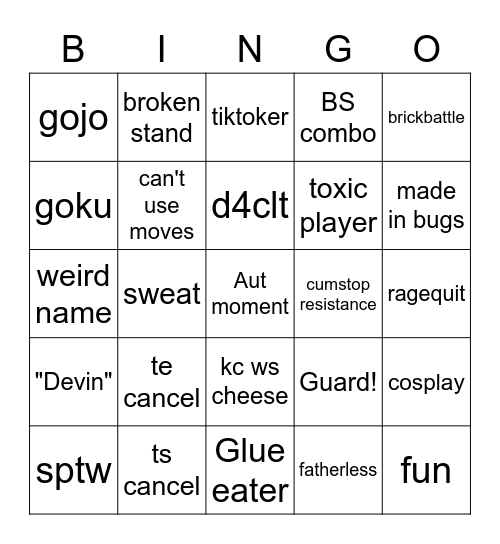 bad bingo Card