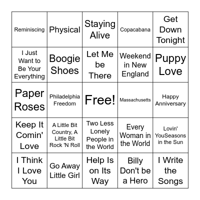 Kathy's Favorites Bingo Card