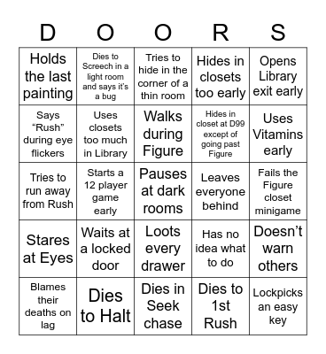 Types of “Doors” players Bingo Card