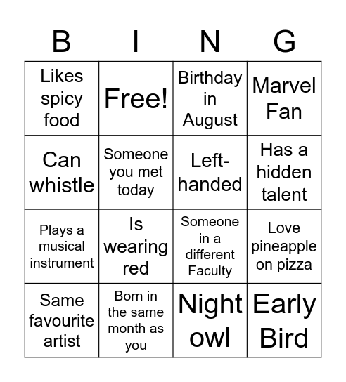 Untitled Bingo Card