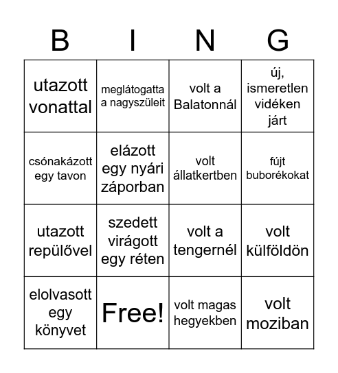 Keress valakit, aki a nyáron ... Bingo Card