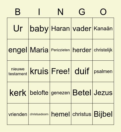 Zondagsschool Bingo Card