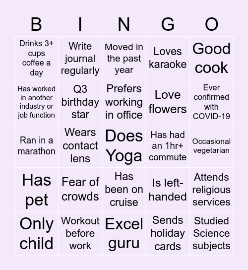 Get to know you BINGO Card