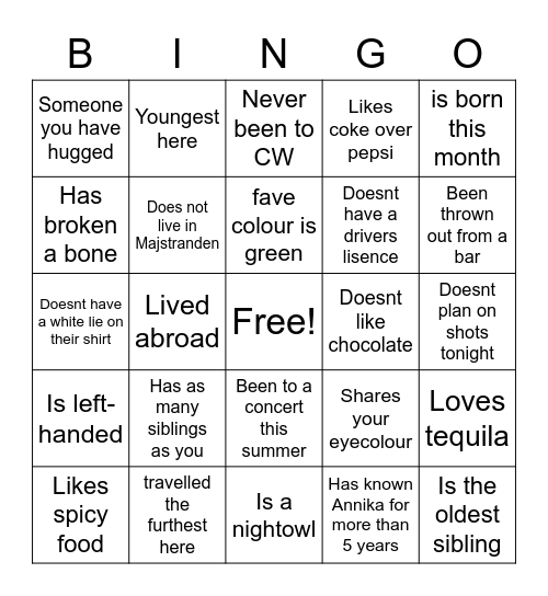 Hitta någon Bingo Card