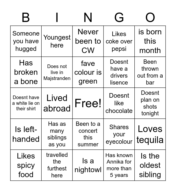 Hitta någon Bingo Card