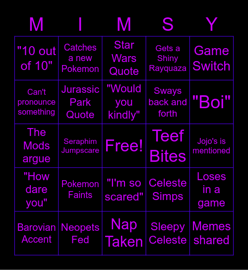 Celeste Bingo! Bingo Card