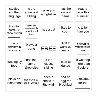Find someone who... Bingo Card