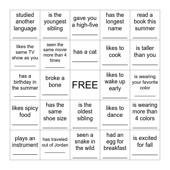 Find someone who... Bingo Card