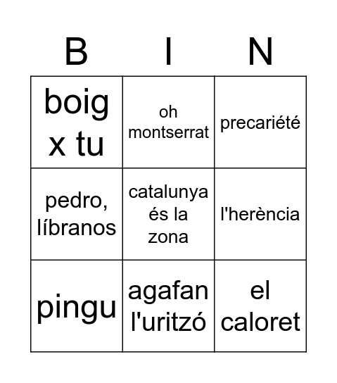EL GRAN BINGO DE LA TROPI Bingo Card