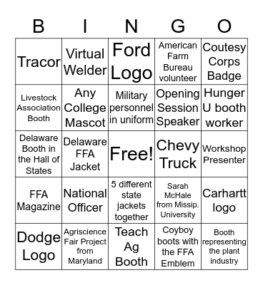National FFA Convention Bingo Card