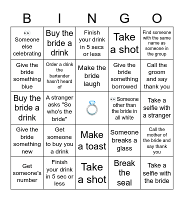 Marion's Bachelorette Bingo Card