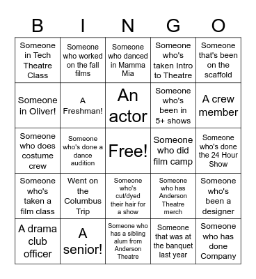 DRAMA CLUB BINGO!!! Bingo Card