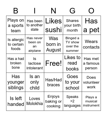 Find Someone Who Bingo Card