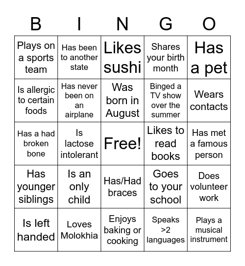 Find Someone Who Bingo Card