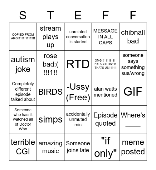 The Preachers Watch Party Bingo Card