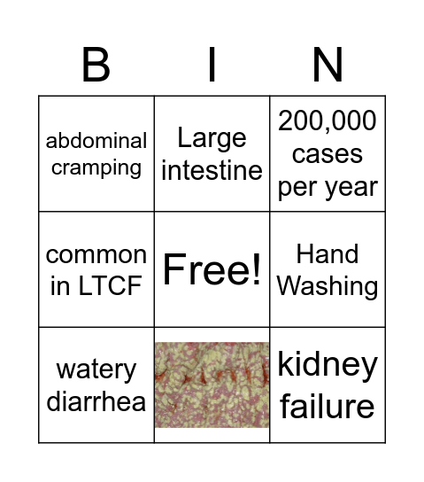 Clostridium difficile Bingo Card