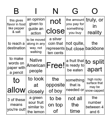 Word Study Bingo Card