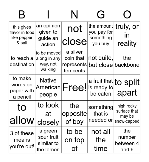 Word Study Bingo Card