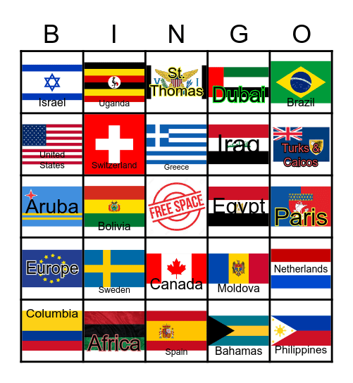 Traveling Around the World Bingo Card