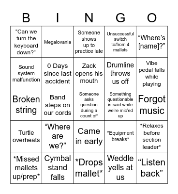 Pit Things Bingo Card