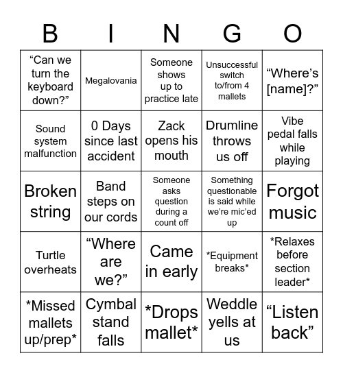 Pit Things Bingo Card