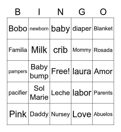 Baby Bingo Card