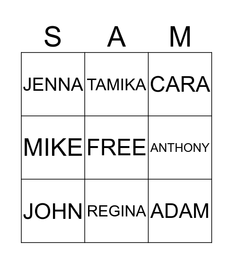 Know Your SAM Bingo Card