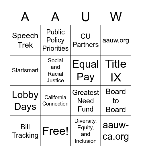 AAUW California Bingo Card