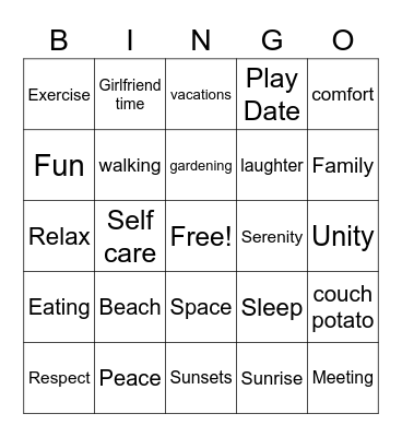 Sister 2 Sister Bingo Card