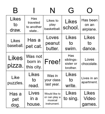 GETTING TO KNOW YOU Bingo Card