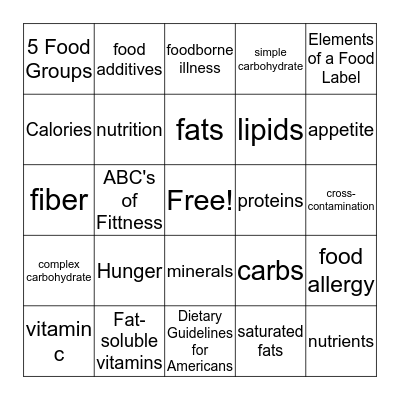 Chapter 5 Vocab Review  Bingo Card