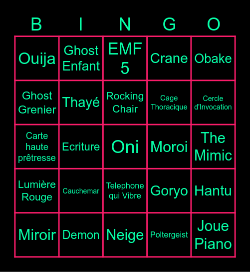 BINGO PHASMO MRTIBOUTE Bingo Card