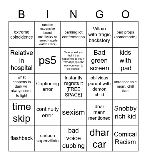 Dhar Mann Bingo (additional squares) Bingo Card