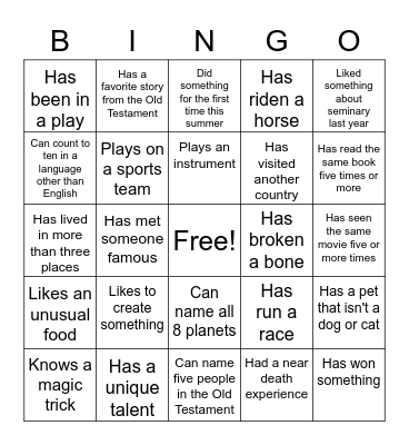 Bingo - Find someone who... Bingo Card