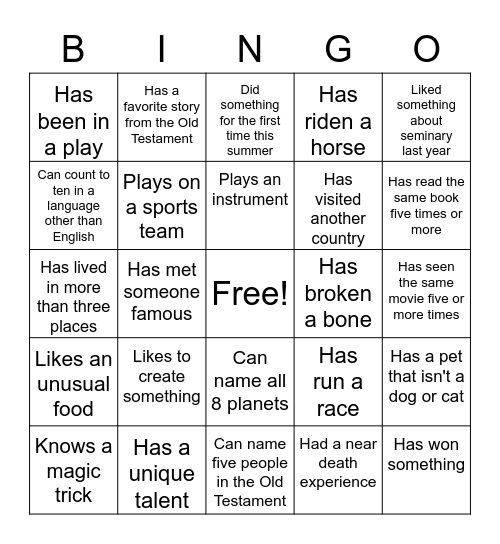 Bingo - Find someone who... Bingo Card