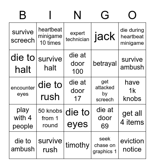 Doors Bingo Card