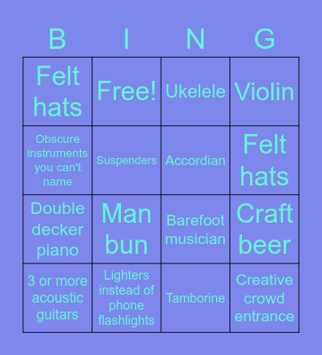 Hippie Concert Bingo Card
