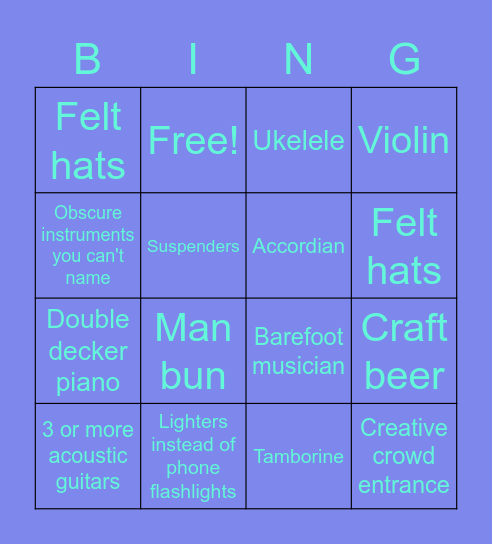Hippie Concert Bingo Card