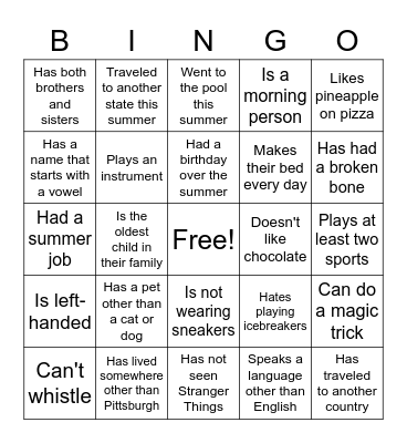 Mrs. Kim's Back to School Bingo Card
