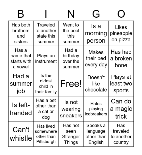 Mrs. Kim's Back to School Bingo Card