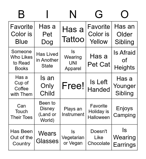 Social BINGO Card