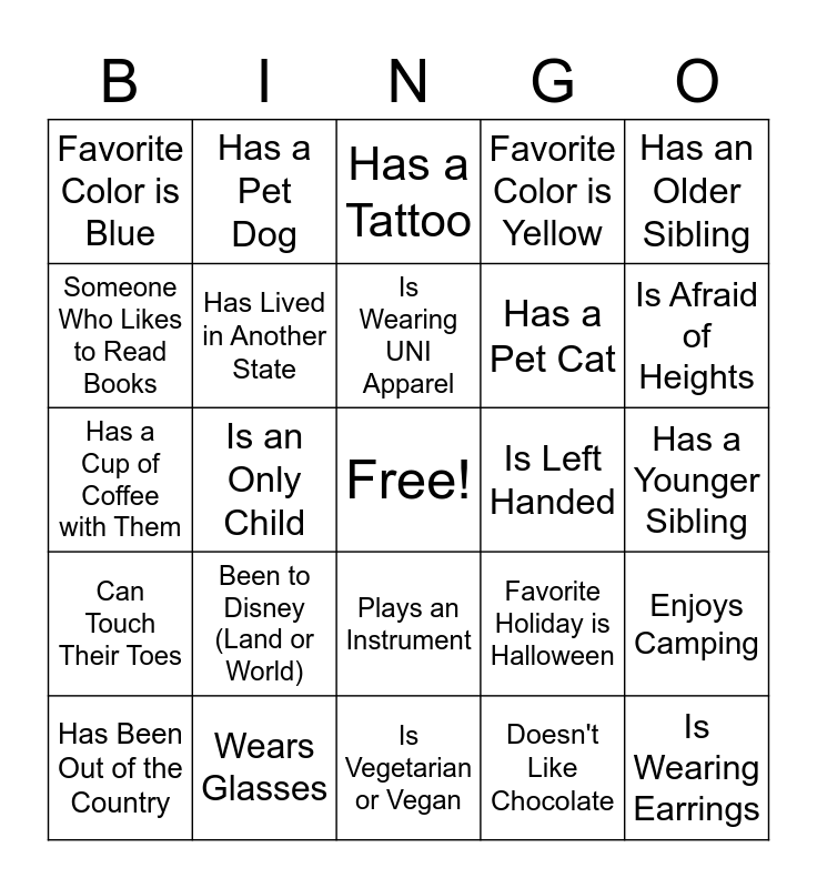 Social BINGO Card