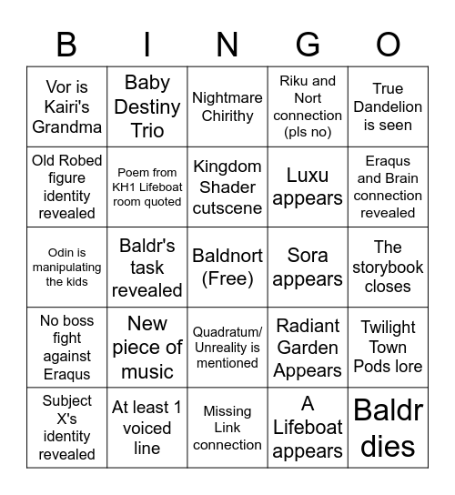 KH Dark Road Final Update BINGO Card