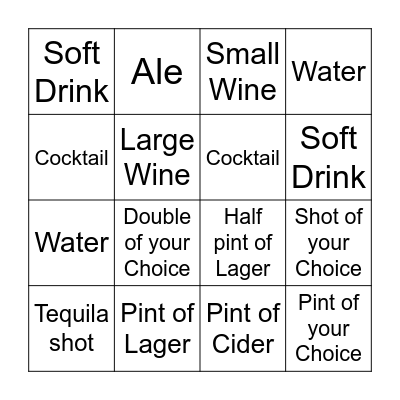 Bar Bingo Card