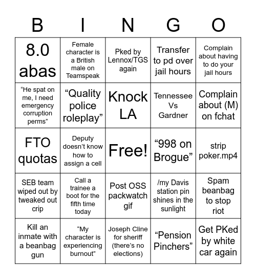 LSSD Bingo Card