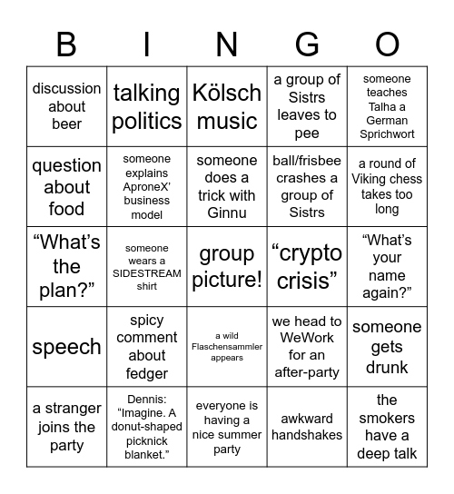 SIDESTREAM Bingo Card